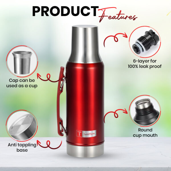 Stanley Classic Vacuum Bottle 1L – Matte RED | Legendary Thermal Insulation for All-Day Hot & Cold Beverages RED - Image 3